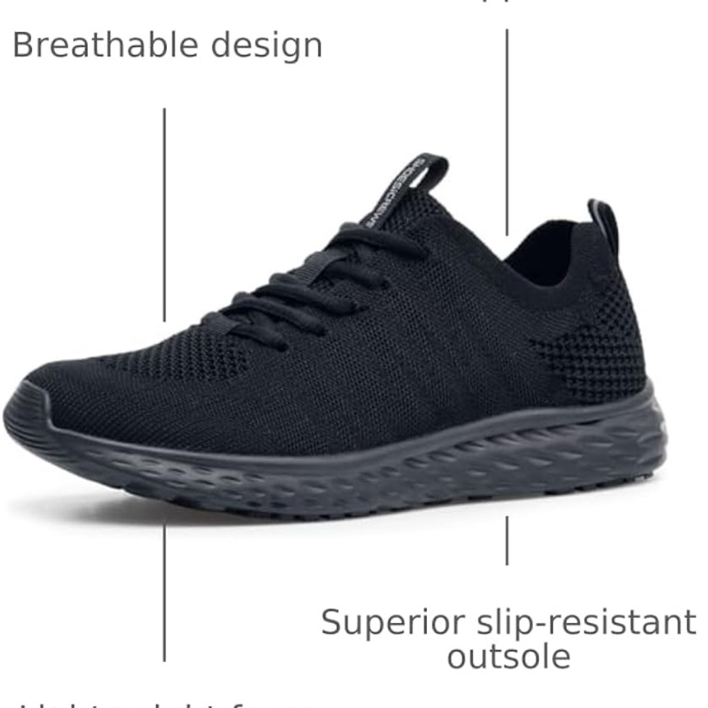 ❤️Shoes ForCrews EverlightWomen's Slip Resistant Work Shoes, Black Knit Sneakers - Picture 2 of 16